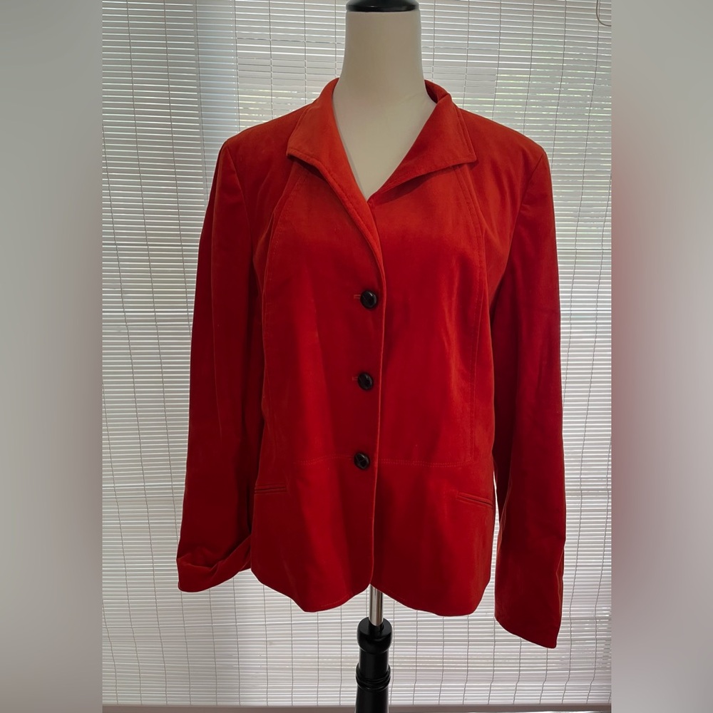 Vintage Talbots Orange Velvet Blazer with leather buttons